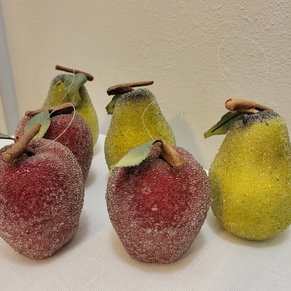 Vintage Sugared Decorative Red and Yellow Faux Fruit Set - Picture 4 of 14